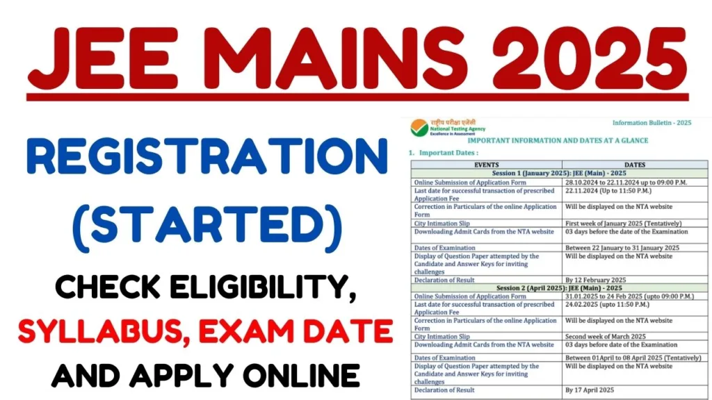JEE Mains 2025 Notification OUT: NTA JEE Mains Schedule PDF, Session 1 Registration Started at jeemain.nta.nic.in 2 JEE Mains 2025
