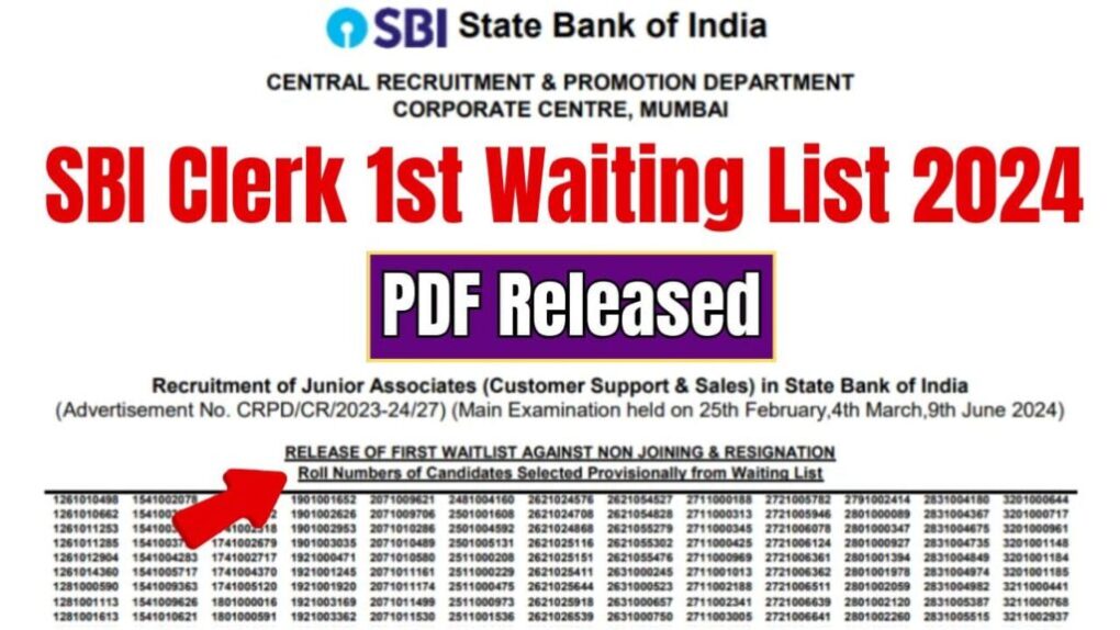 SBI Clerk 1st Waiting List 2024 (Out): Download SBI Clerk Cut Off PDF & Selection Process 2 SBI Clerk 1st Waiting List 2024