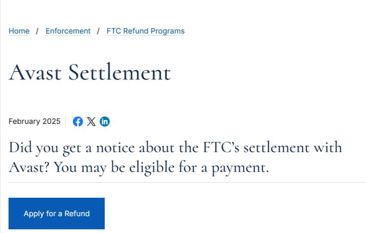 Avast Class Action Settlement Claim 2025 - How to claim FTC Refund? 2 Avast Class Action Settlement Claim 2025